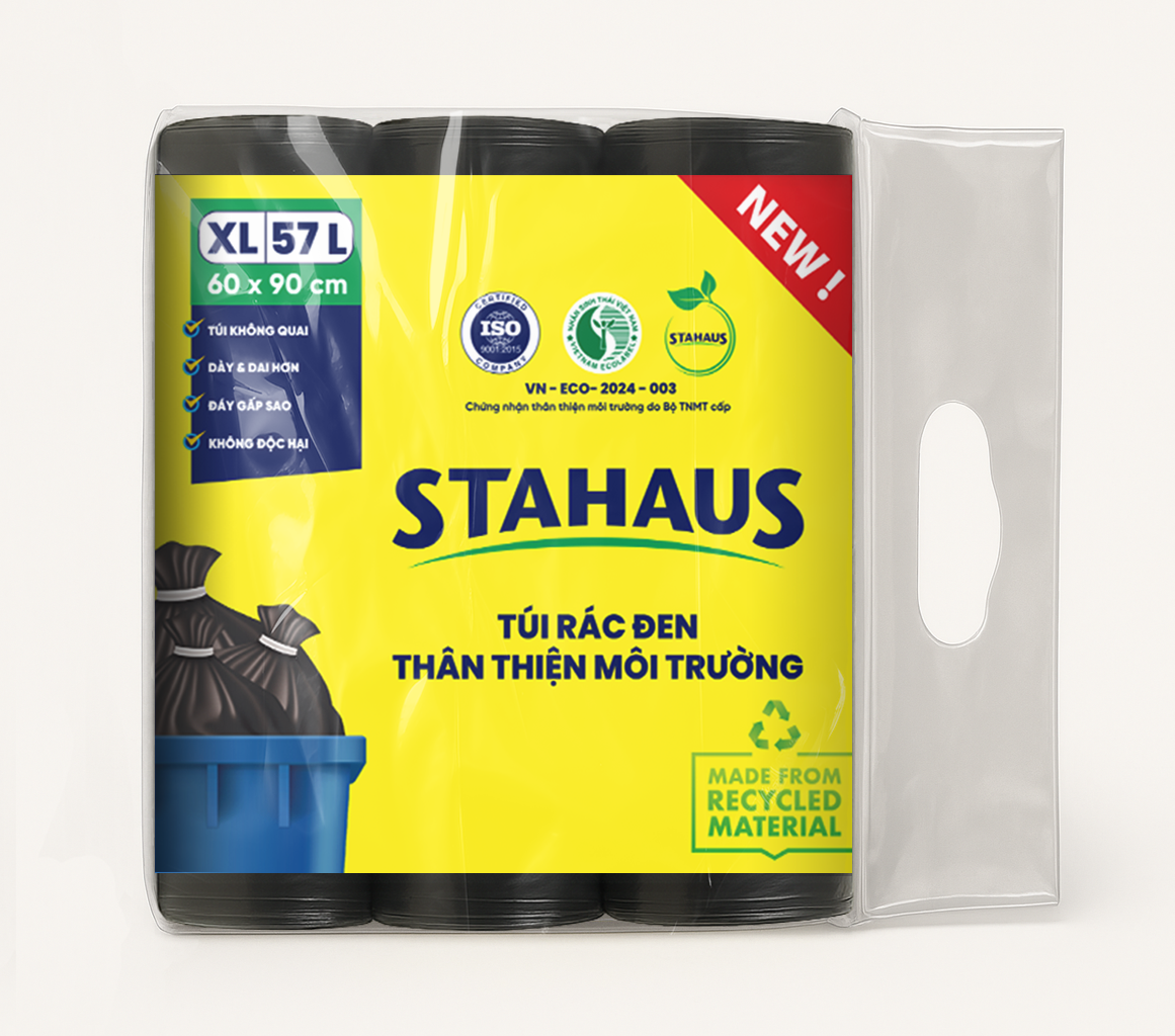 Túi rác TTMT Stahaus (đen) size XL 60x90cm (57L) 3 cuộn/ 1kg